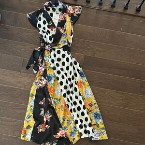 Zara Woman Asymmetrical Floral and Polka Dot Dress